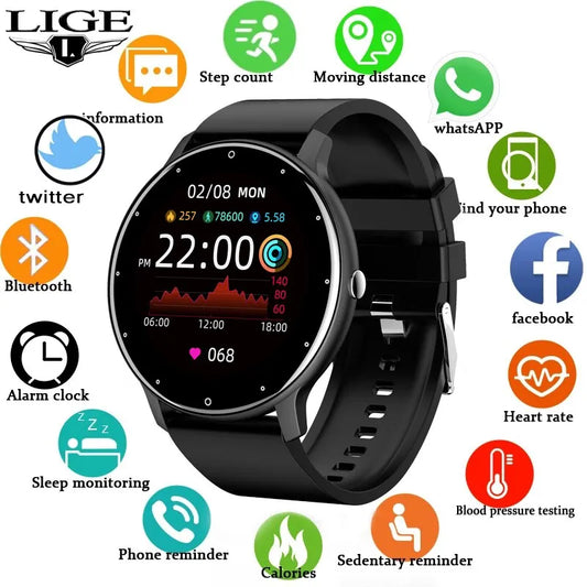 LIGE Full Touch Sport Fitness Smartwatch - IP67 Waterproof, Bluetooth (Android/iOS)